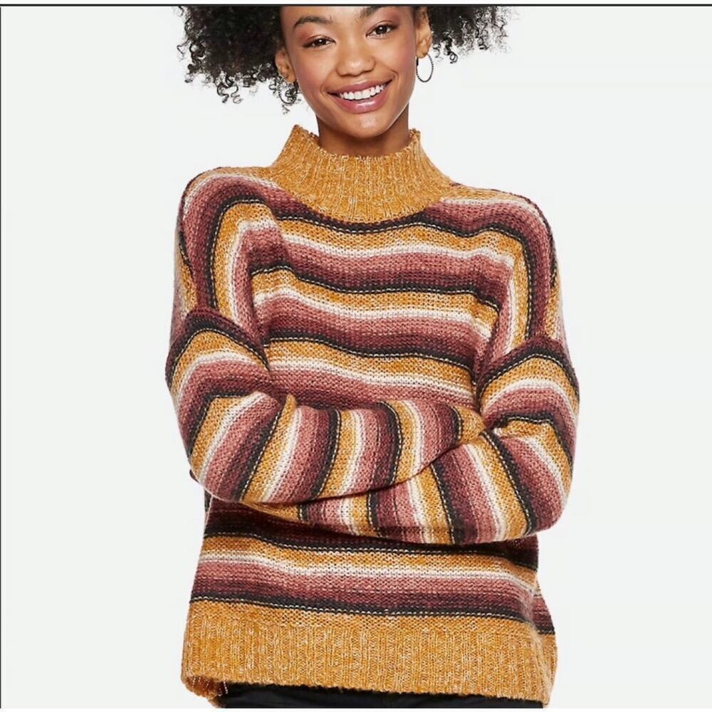 Pink Republic Multi-Colored Striped Mockneck Sweater Women’s Size Medium